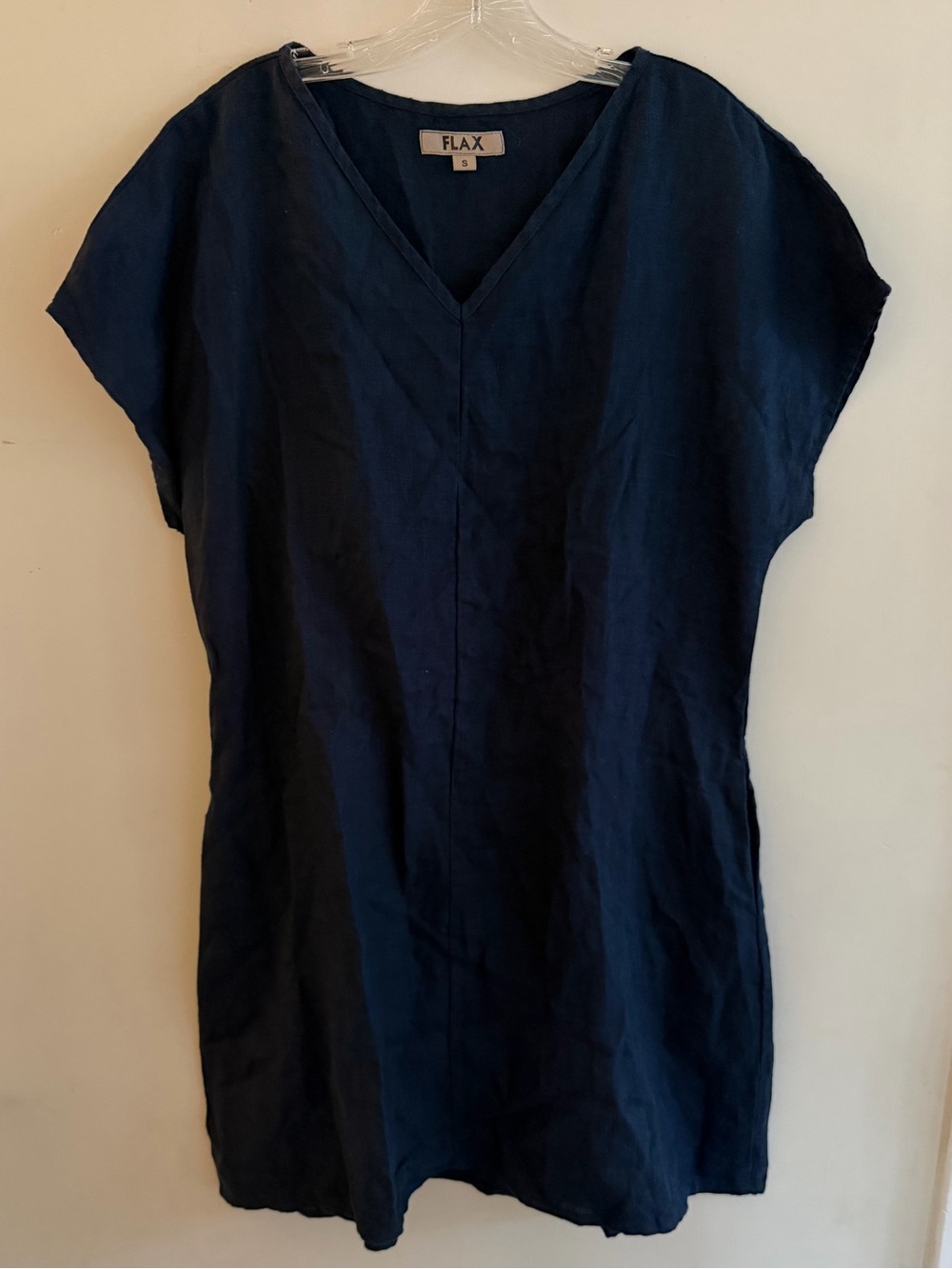 FLAX Navy V-Neck Linen navy dress small